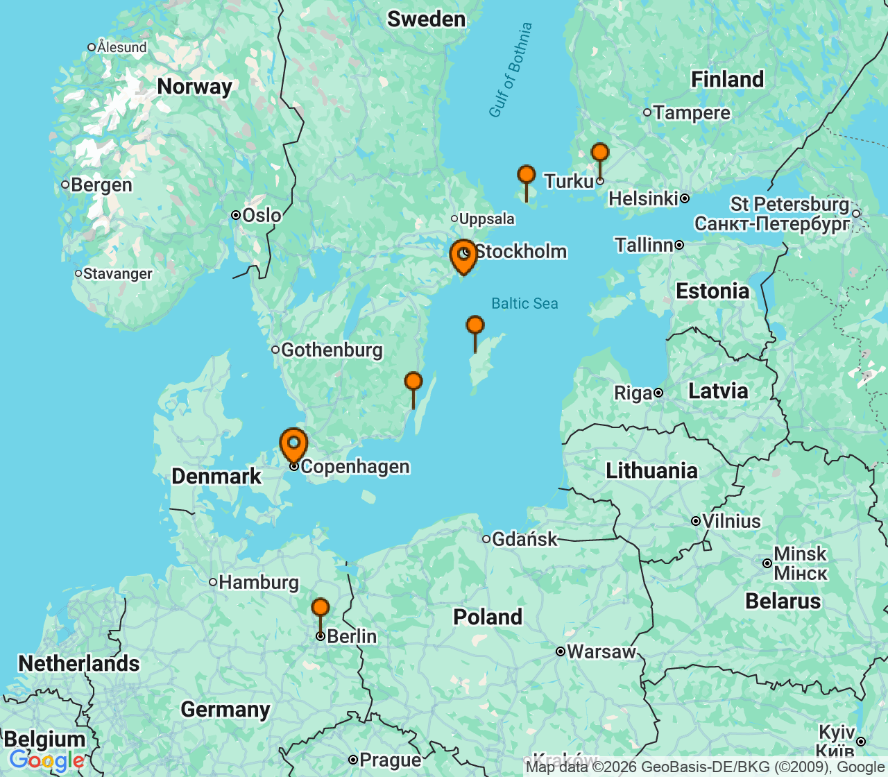 Harta itinerariu Croaziera 2029 - Europa de Nord (Copenhaga, Danemarca) - Seabourn - Seabourn Quest - 7 nopti