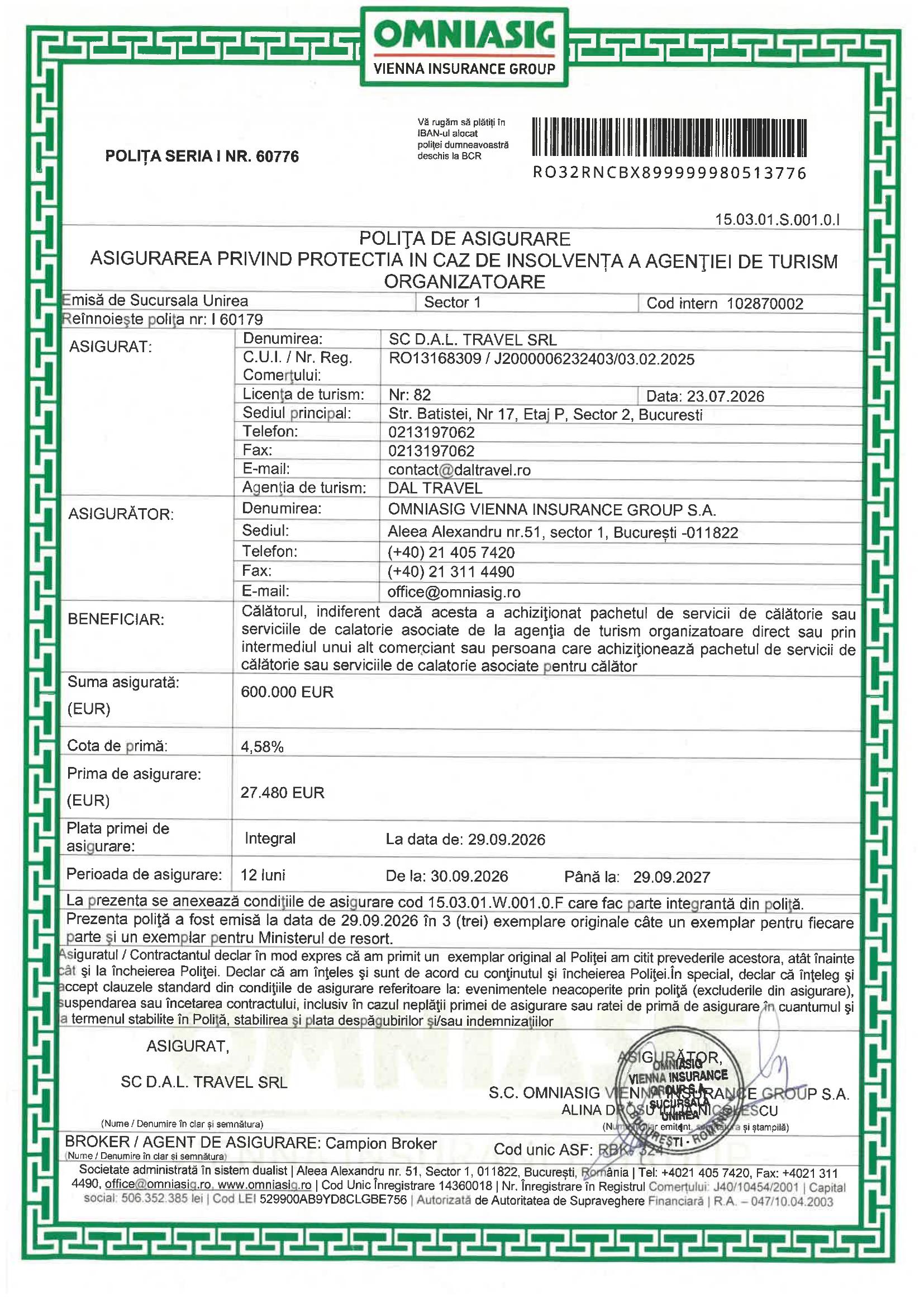 dal travel polita asigurare