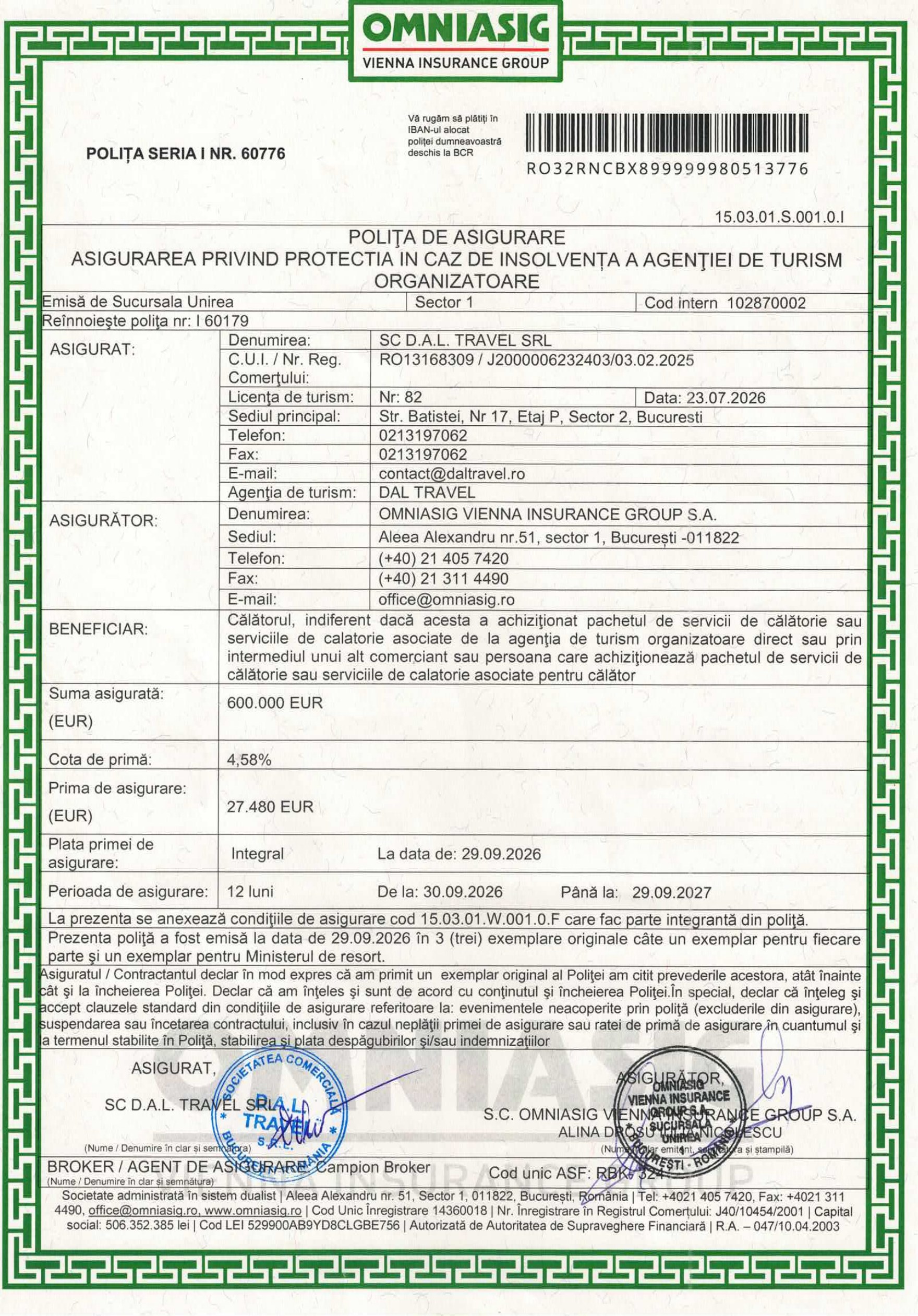 dal travel polita asigurare